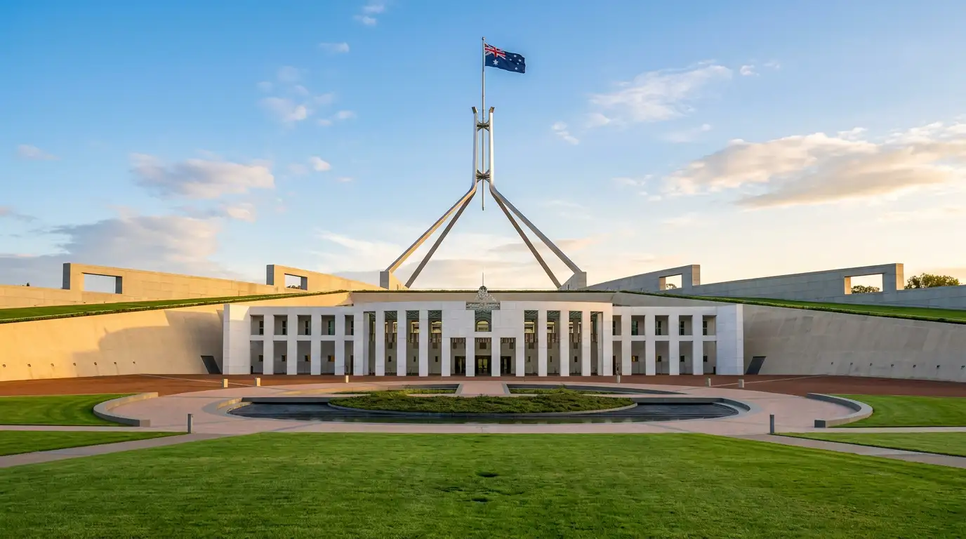 Australian Parliament House in Canberra, where the Interactive Gambling Amendment Act 2023 was passed to ban credit cards for online wagering