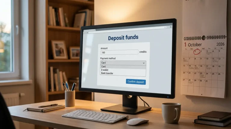 Generic bookmaker deposit screen showing a Visa surcharge line alongside a wall calendar with October 2026 highlighted